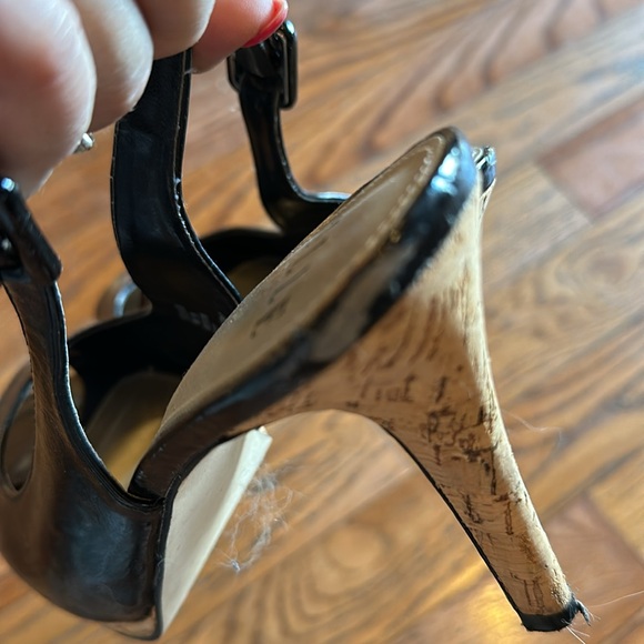 High heel shoes- open toe, black leather - Picture 3 of 4